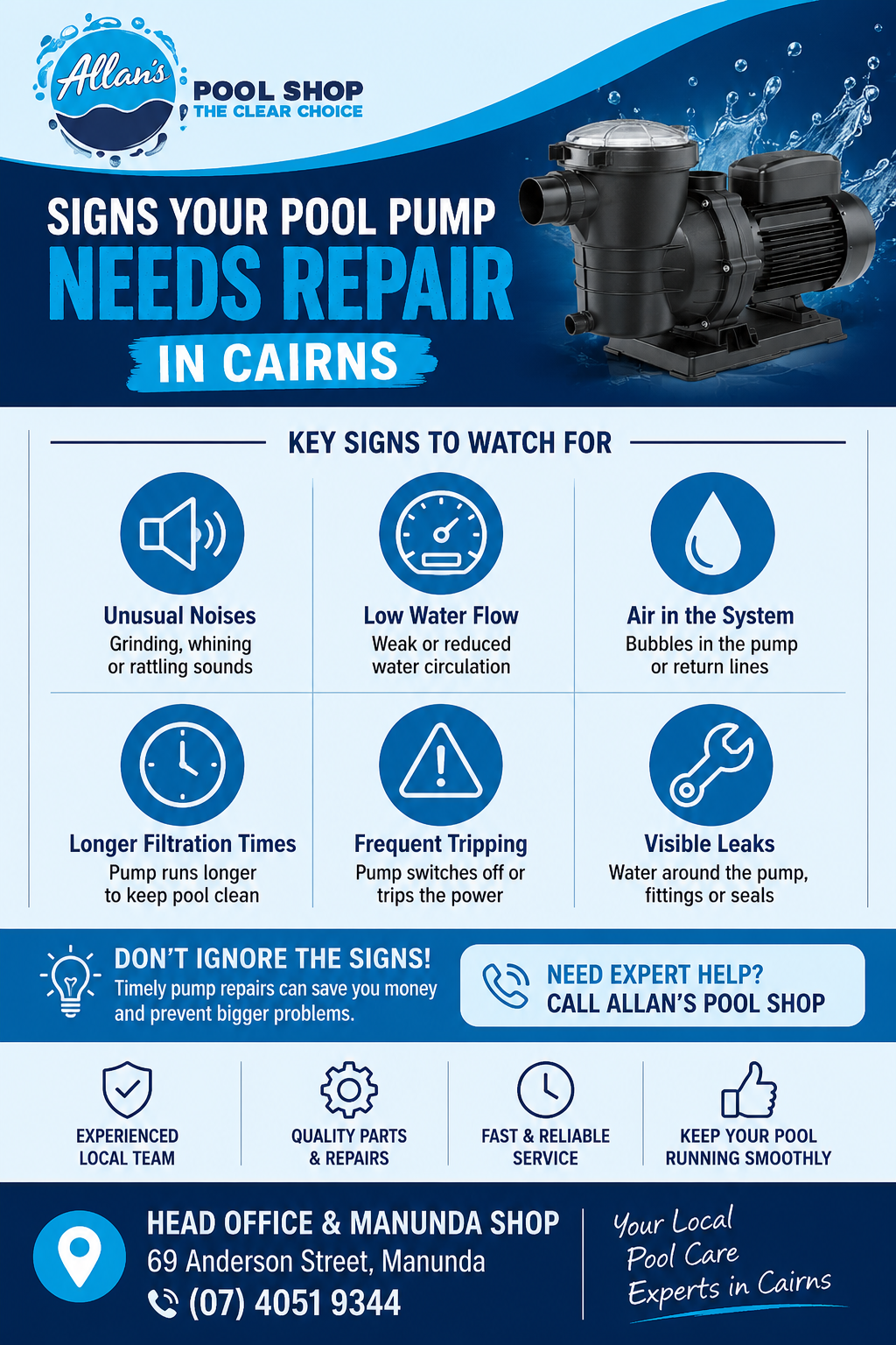 Signs Your Pool Pump Needs Repair in Cairns | Allan's Pool Shop