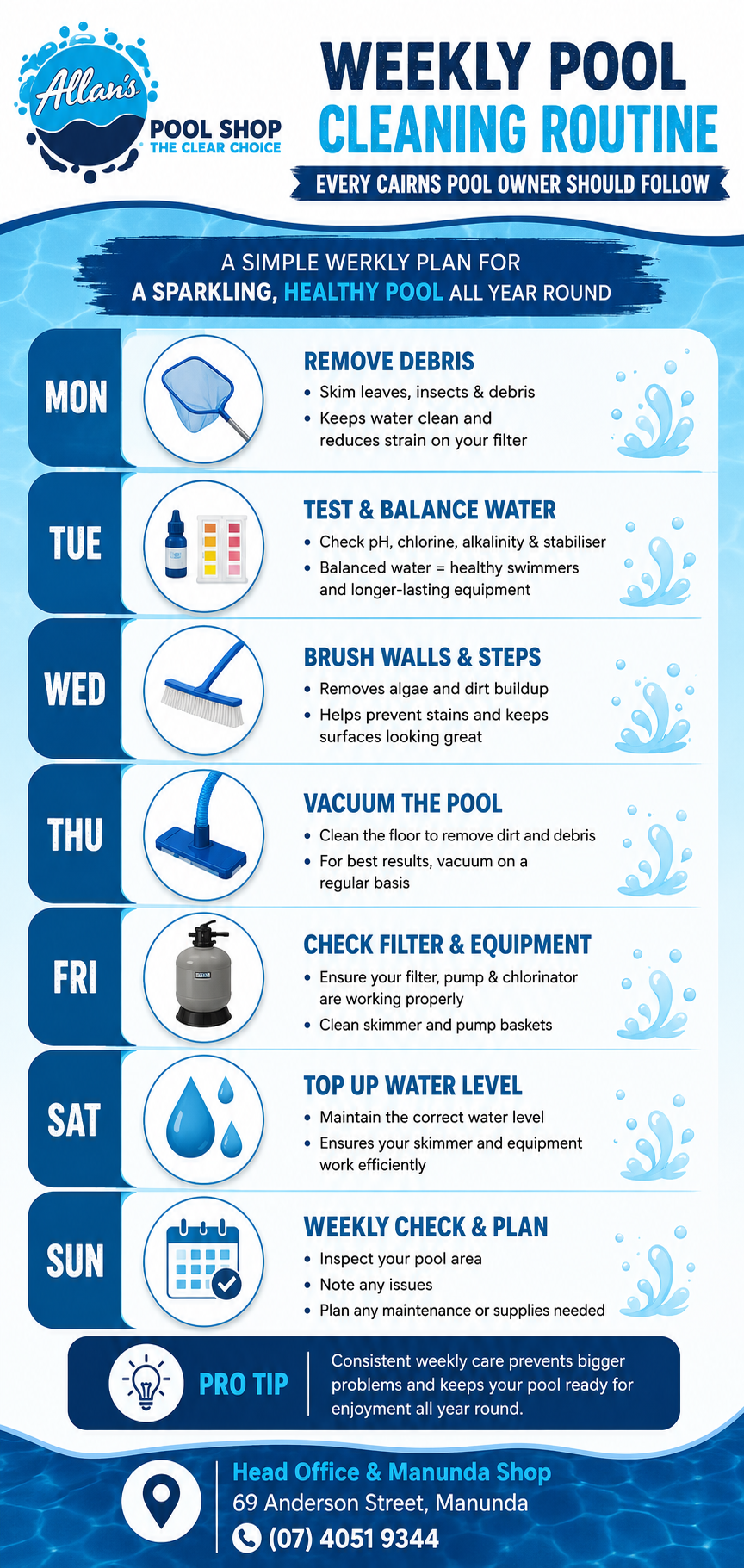 Weekly Pool Cleaning Routine Every Cairns Pool Owner Should Follow | Allan's Pool Shop